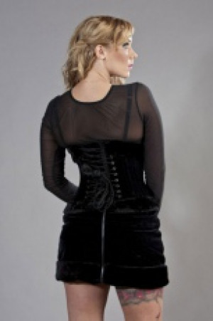  Candy underbust steel boned corset in black velvet flock & black fur -  1