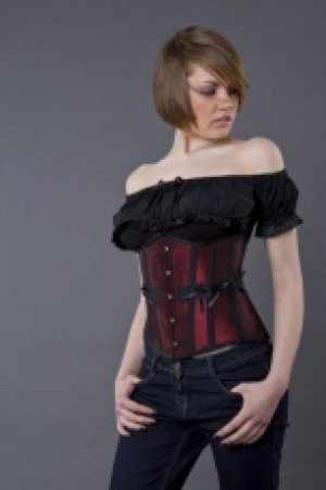  Candy underbust waist cincher in burgundy taffeta & black bows Burleska candy-underbust-corset-burgundy-black-bows -  