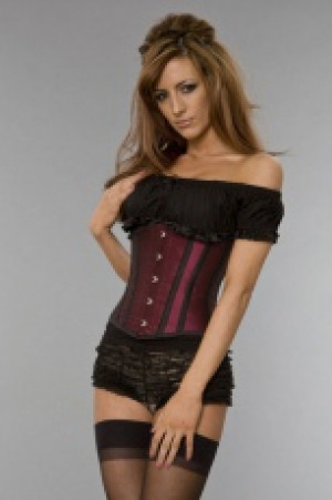  Candy underbust waist cincher in burgundy taffeta with black piping Burleska candy-underbust-corset-burgundy-black-taffeta -  