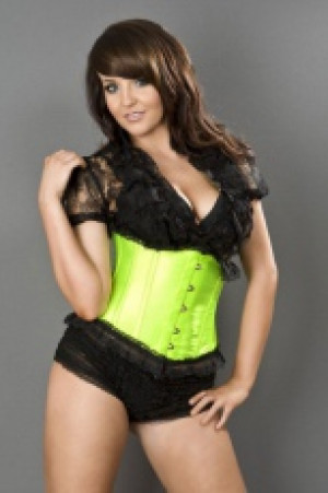  Candy underbust corset in neon green satin with black lace frill Burleska candy-underbust-corset-neon-green-black-frill /   / -  
