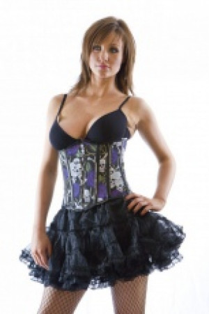  Candy underbust waist cincher in purple rose and skull print Burleska candy-underbust-corset-purple-rose -  