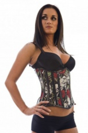  Candy underbust waist cincher in red rose and skull print Burleska candy-underbust-corset-red-rose-skull -  