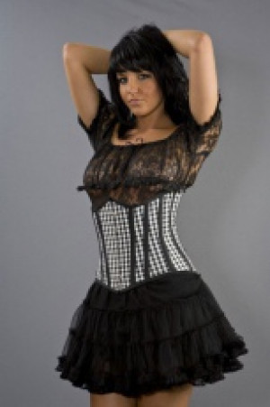  Candy underbust steel boned rockabilly corset in white gingham Burleska candy-underbust-corset-white-gingham -  