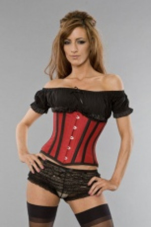  Candy underbust waist training corset in red taffeta with black piping Burleska candy-underbust-red-black-taffeta -  