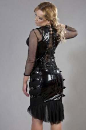  Cecillia underbust corset with straps in black PVC /  -  1
