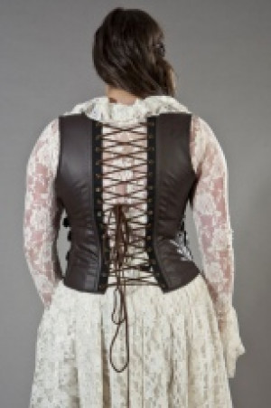  Cecillia plus size underbust corset with straps in brown matte vinyl -  1