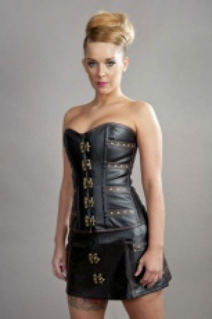  C-Lock overbust steampunk corset in black & brown matte vinyl Burleska c-lock-overbust-corset-black-brown-matte -  