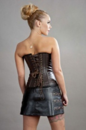 C-Lock overbust steampunk corset in brown & black matte vinyl -  1