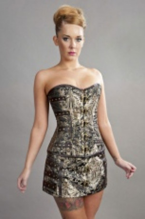  C-Lock steampunk overbust corset in gold king brocade Burleska c-lock-overbust-corset-king-gold-brocade -  