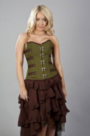  C-Lock overbust steampunk corset in olive & brown twill Burleska c-lock-overbust-corset-olive-twill /  / -  