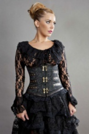  C-Lock underbust steampunk corset in black scroll brocade Burleska c-lock-underbust-corset-black-scroll -  