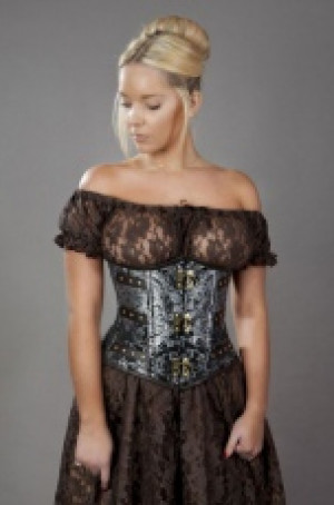  C-Lock underbust steampunk corset in silver king brocade Burleska c-lock-underbust-corset-silver-king-brocade -  