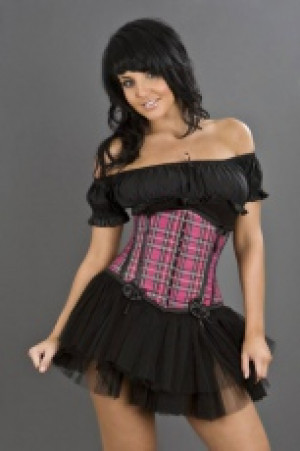  Daisy underbust pink tartan corset Burleska daisy-underbust-corset-pink-tartan -  