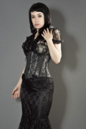  Daisy underbust burlesque corset in silver scroll brocade Burleska daisy-underbust-corset-silver-scroll -  