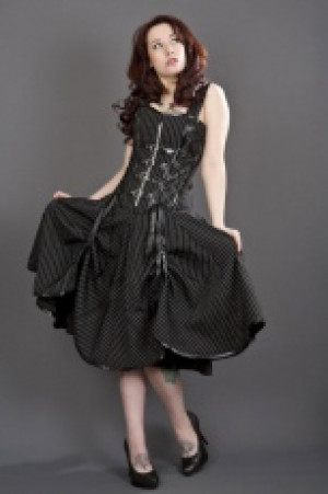 Dominatrix punk rock corset dress in black and white stripes Burleska dominatrix-corset-dress-white-stripe -  