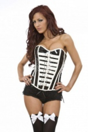  Dominatrix overbust black & white corset in PVC Burleska dominatrix-overbust-corset-black-white-pvc /   / -  