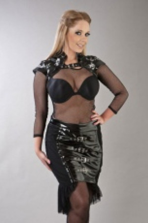  Dominia knee length punk rock skirt in black PVC Burleska dominia-skirt-black-pvc -  