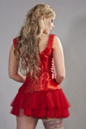 Duchess overbust corset with straps in red satin -  1