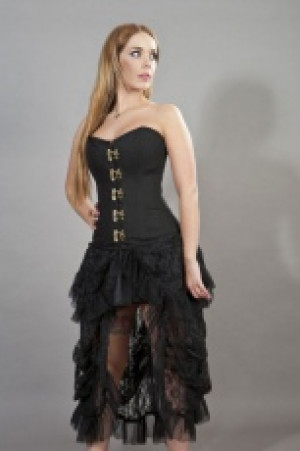  Elegant c-lock steel boned overbust corset black twill Burleska elegant-clock-overbust-corset-black-twill -  