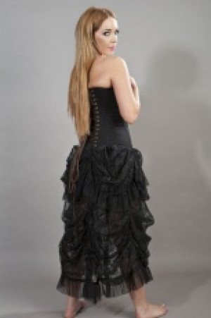  Elegant c-lock steel boned overbust corset black twill -  1