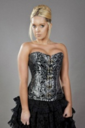  Elegant c-lock steel boned overbust corset in silver king brocade Burleska elegant-clock-overbust-corset-silver-king-brocade -  