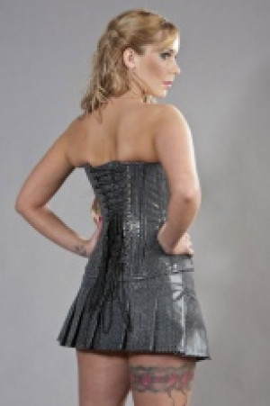  Elegant overbust steel boned corset in black bond -  1