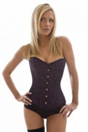  Elegant overbust steel boned corset in purple scroll brocade Burleska elegant-overbust-corset-purple-scroll -  