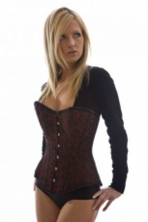  Elegant overbust plus size corset in red scroll brocade Burleska elegant-overbust-corset-red-scroll -  