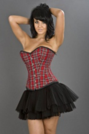  Elegant overbust steel boned corset in red tartan Burleska elegant-overbust-corset-red-tartan /   / -  