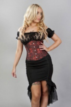  Elegance double steel boned underbust corset in black satin & red dragon Burleska elegant-ub-black-red-dragon -  