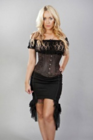  Elegance spiral double steel boned underbust corset in brown king brocade Burleska elegant-ub-brown-king -  