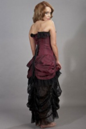  Elizabeth vintage corset dress in burgundy taffeta -  1