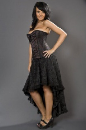  Elizium high low skirt in black satin & black lace overlay Burleska elizium-skirt-black-black-lace -  