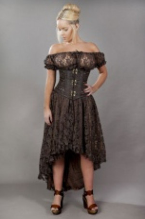 Elizium long burlesque skirt in brown satin & brown lace overlay Burleska elizium-skirt-brown-brown-lace -  