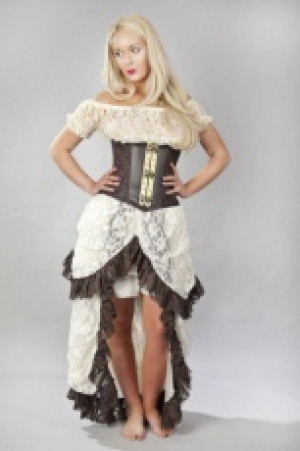  Elvira long burlesque skirt in cream and brown lace Burleska elvira-skirt-cream-brown-lace -  