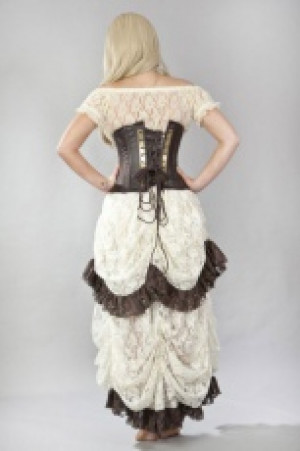  Elvira long burlesque skirt in cream and brown lace -  1