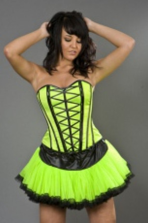  Emily overbust clubwear corset in neon green satin Burleska emily-overbust-corset-neon-green-satin /   / -  
