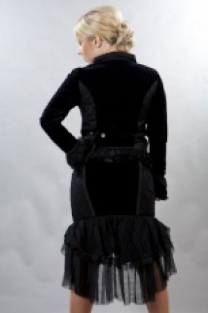  Emily knee length burlesque skirt in black lace & velvet panels -  1