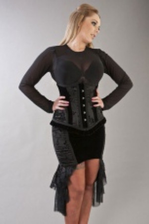  Emily victorian gothic midi skirt in black satin flock & velvet panels Burleska emily-skirt-black-satin-flock -  