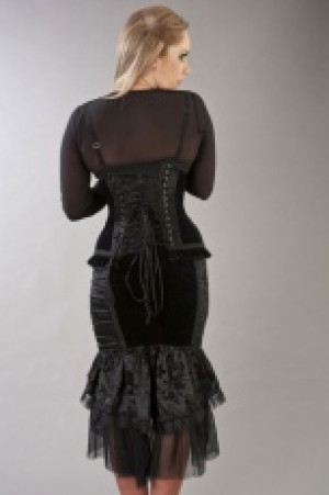  Emily victorian gothic midi skirt in black satin flock & velvet panels -  1