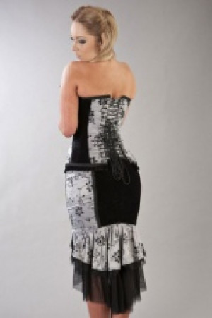  Emily knee length victorian gothic in skirt in silver satin flock & velvet panels -  1