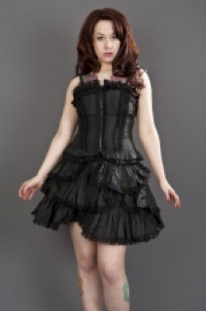  Eternity black gothic top in taffeta with lace frills Burleska eternity-top-black-taffeta -  