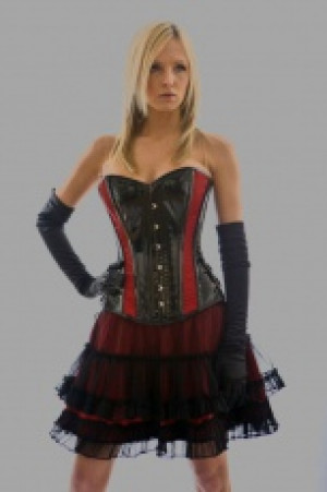  Fetish overbust steel boned corset in black PVC & red satin panels Burleska fetish-overbust-corset-red-satin /  / -  