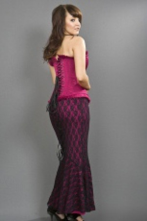  Fishtail mermaid skirt in fuchsia cotton & black lace overlay Burleska fishtail-fuchsia-black-lace -  