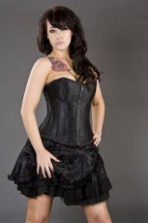  Glamour overbust fashion corset in black satin & black lace overlay Burleska glamour-overbust-corset-black-lace-overlay -  