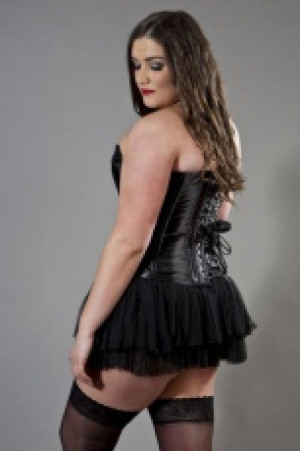  Glamour overbust plus size corset in black satin -  1