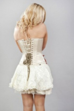  Glamour overbust fashion corset in cream faux snakeskin satin /   -  1