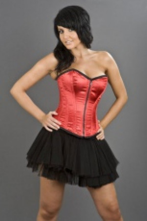  Glamour overbust lace up corset in red satin Burleska glamour-overbust-corset-red-satin -  