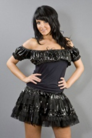  Gypsy gothic top in black cotton and black PVC Burleska gypsy-top-black-pvc -  