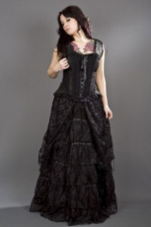  Jasmin overbust corset with straps in black scroll brocade Burleska jasmin-overbust-corset-black-scroll -  